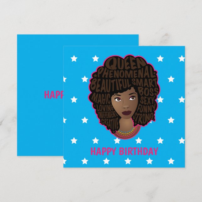 Happy Birthday, Encouraging Black Women Stars Blue Card (Front/Back)