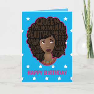 Happy Birthday, Encouraging Black Women Stars Blue Card