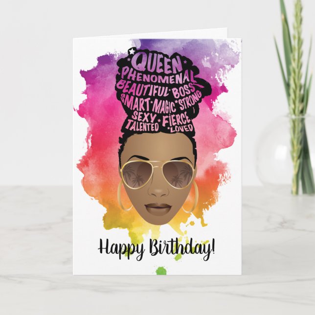 Happy Birthday! Encouraging Black Women Watercolor Card (Front)