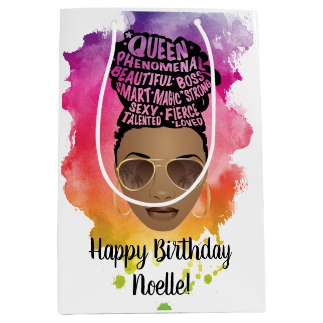 Happy Birthday! Encouraging Black Women Watercolor Medium Gift Bag (Front)
