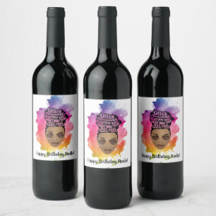Happy Birthday! Encouraging Black Women Watercolor Wine Label