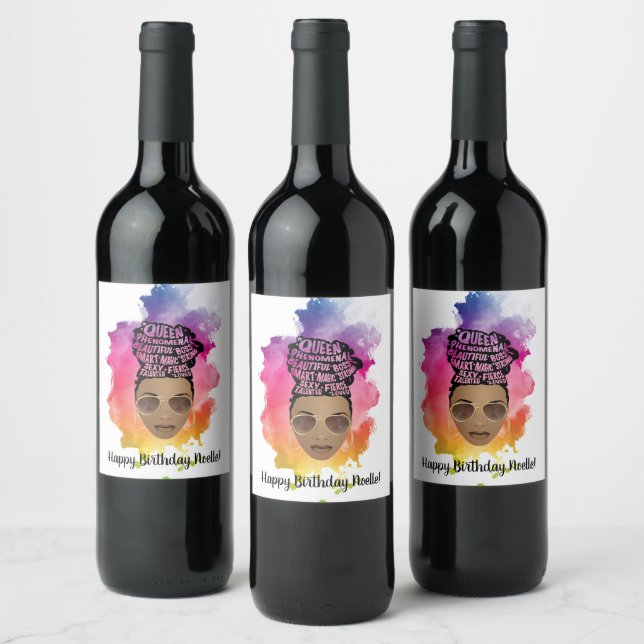 Happy Birthday! Encouraging Black Women Watercolor Wine Label (Bottles)