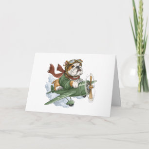 Happy Birthday English Bulldog Pilot Aeroplane Card