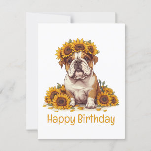 Happy Birthday English Bulldog Sunflower Crown Postcard