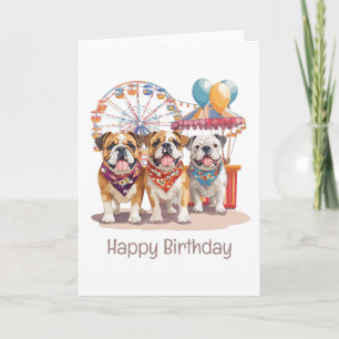 Happy Birthday English Bulldogs At A Carnival  Card