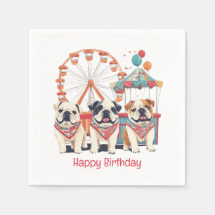 Happy Birthday English Bulldogs At A Carnival Napkin