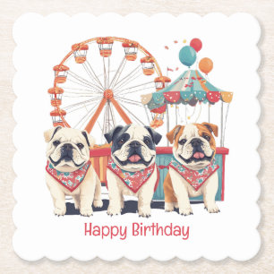Happy Birthday English Bulldogs At A Carnival Paper Coaster