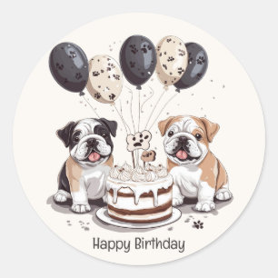 Happy Birthday English Bulldogs Classic Round Sticker