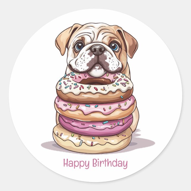 Happy Birthday English Bulldogs Classic Round Sticker (Front)