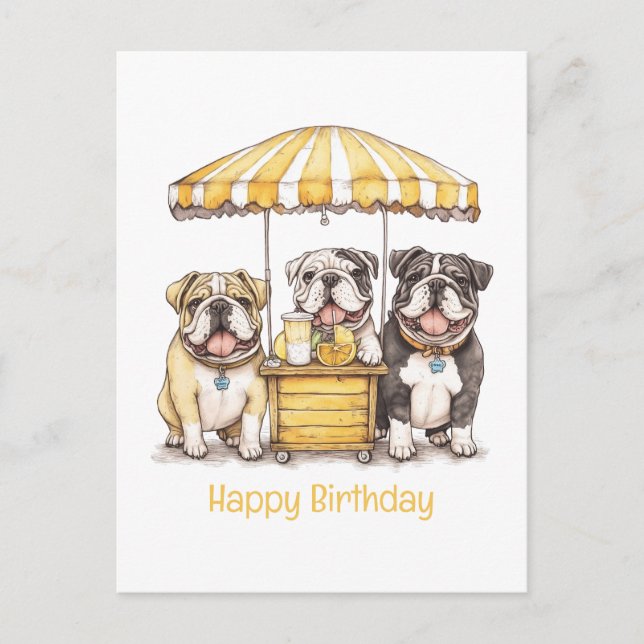 Happy Birthday English Bulldogs Lemonade Stand Postcard (Front)