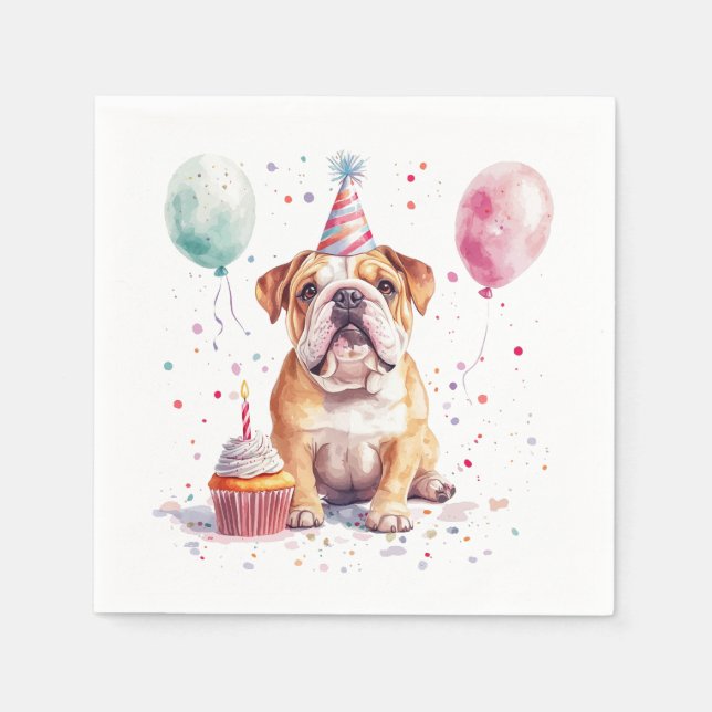 Happy Birthday English Bulldogs Napkin (Front)