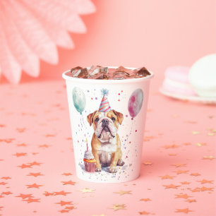 Happy Birthday English Bulldogs Paper Cups