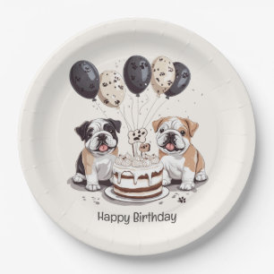 Happy Birthday English Bulldogs Paper Plate