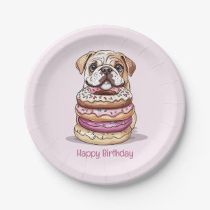 Happy Birthday English Bulldogs Paper Plate