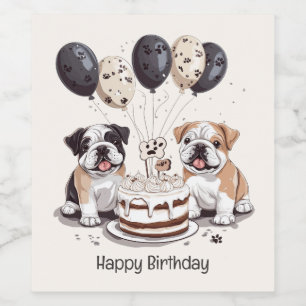 Happy Birthday English Bulldogs Wine Label
