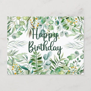 Happy Birthday Eucalyptus Leaves and Green Plants  Postcard