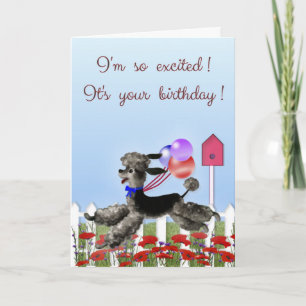 Happy Birthday Excited Black Poodle in a Garden Card