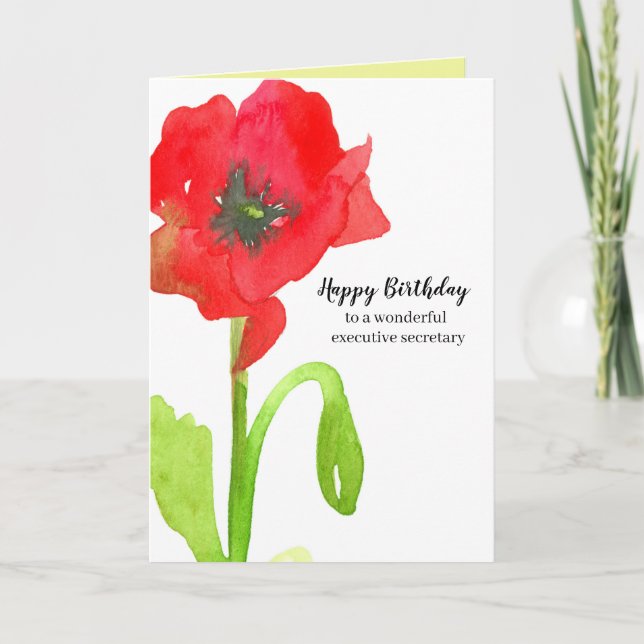 Happy Birthday Executive Secretary Poppy Flower Card (Front)
