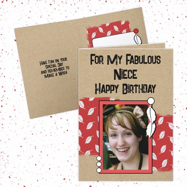 Happy Birthday fabulous niece add photo red Card (Creator Uploaded)