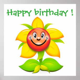 "HAPPY BIRTHDAY FACE FLOWER POSTER