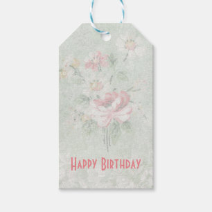 Happy Birthday Faded Roses Shabby Vintage Design Gift Tags