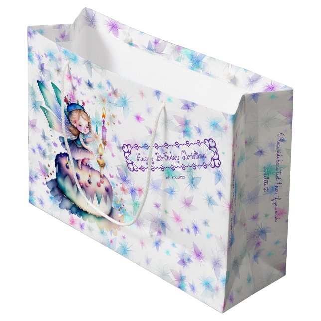 Happy Birthday Fairy 01 Large Gift Bag (Front Angled)