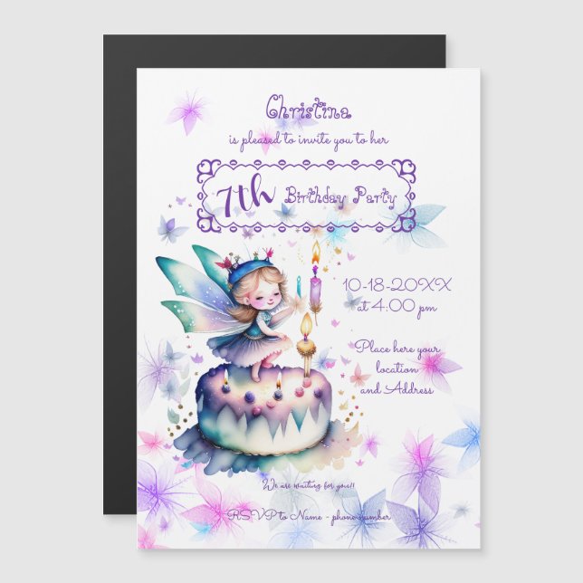 Happy Birthday Fairy 01 Magnetic Invitation (Front/Back)