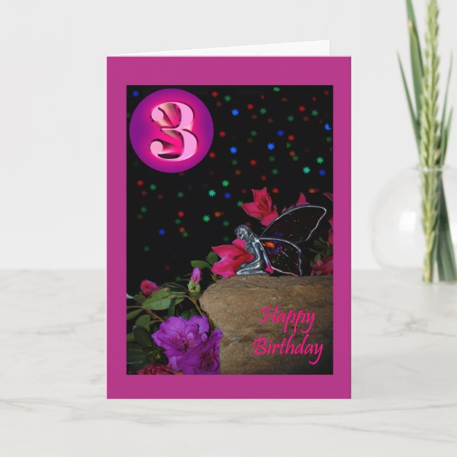 Happy Birthday fairy faerie 3 3rd three third Card (Front)