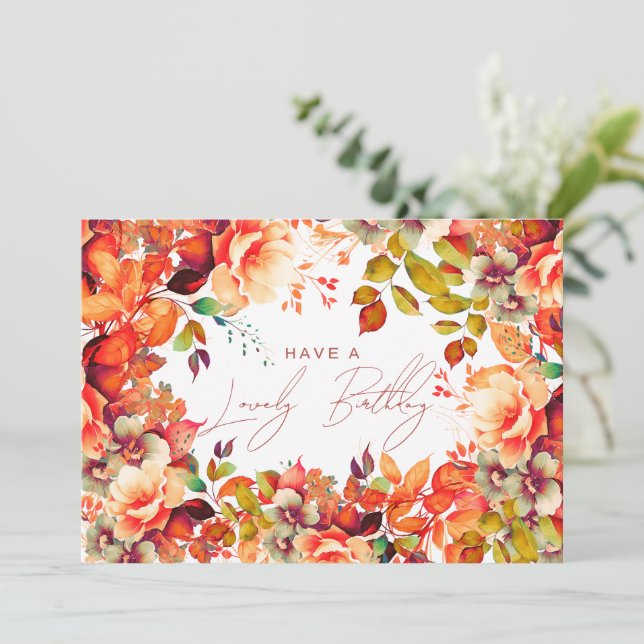 Happy Birthday Fall Autumn Garden Floral Card (Standing Front)