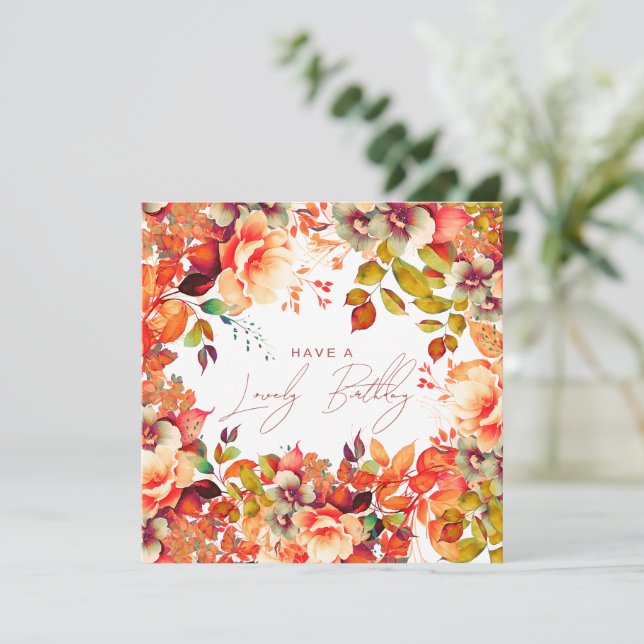 Happy Birthday Fall Autumn Garden Floral Card (Standing Front)