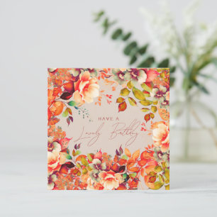 Happy Birthday Fall Autumn Garden Floral Champagne Card