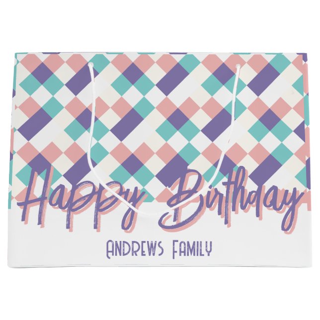 Happy Birthday Family Pastel Colours Large Gift Bag (Front)