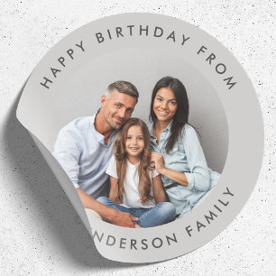 Happy Birthday Family Photo Classic Round Sticker