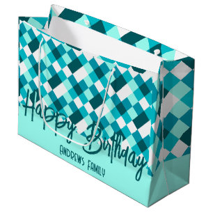 Happy Birthday Family Turquoise Large Gift Bag