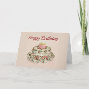 Happy BIrthday, Fancy Decorated Cake, Vintage Card