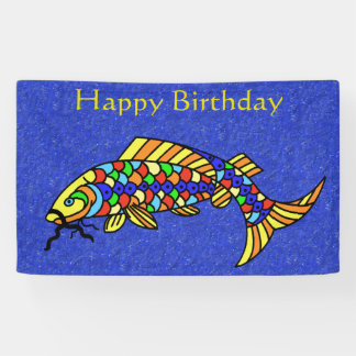 Happy Birthday Fancy Fish Colourful Scales Blue Banner