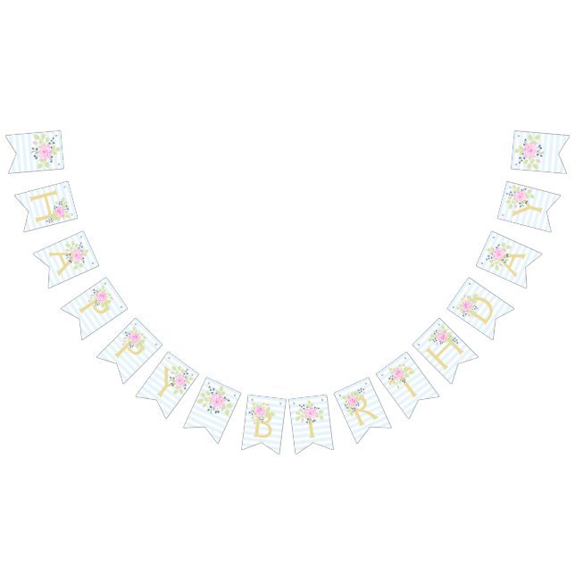 Happy Birthday Fancy Rose Blueberry Bunting Banner (All)