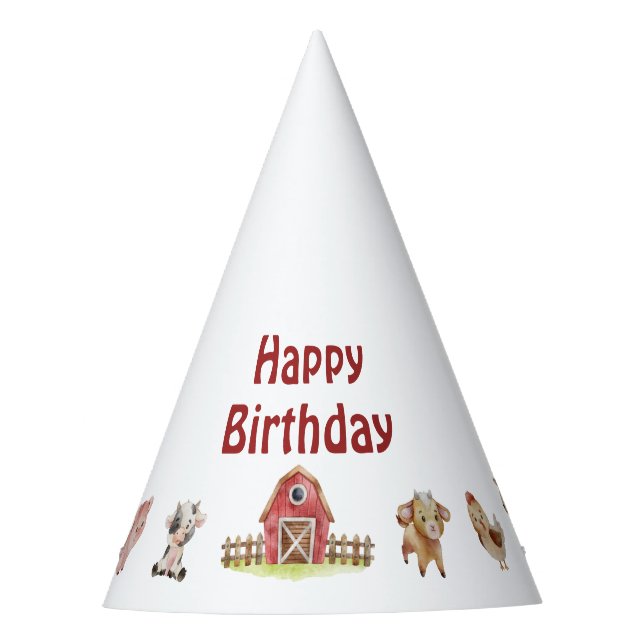 Happy Birthday Farm Animal Party Hat (Front)