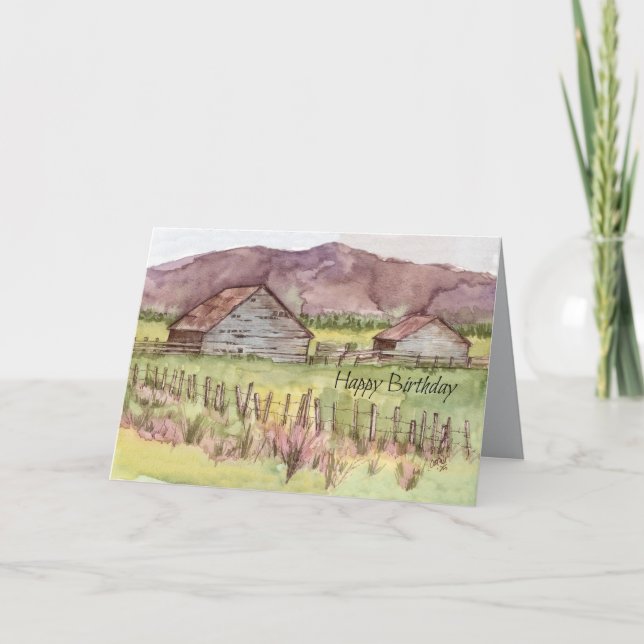 Happy Birthday Farm Ranch Barn Landscape Card (Front)
