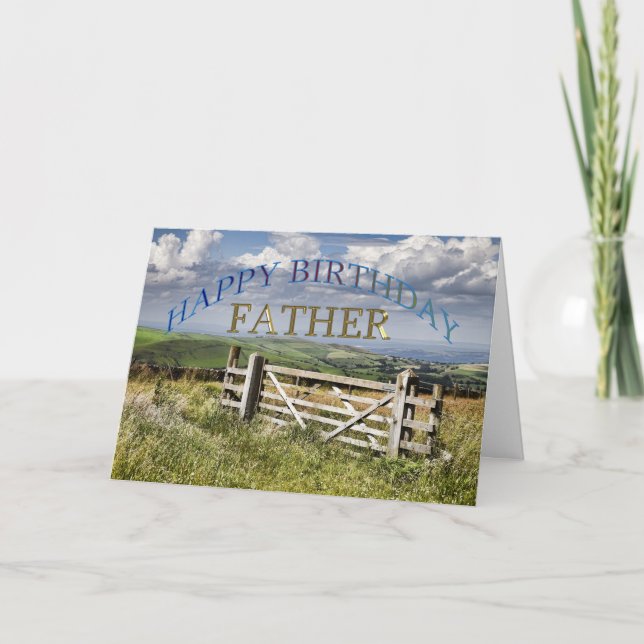 Happy Birthday Father, landscape with a gate Card (Front)