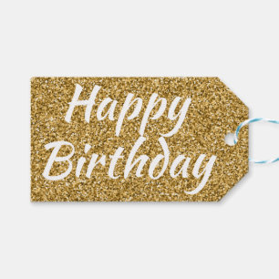 Happy Birthday Faux Gold Glitter Gift Tags