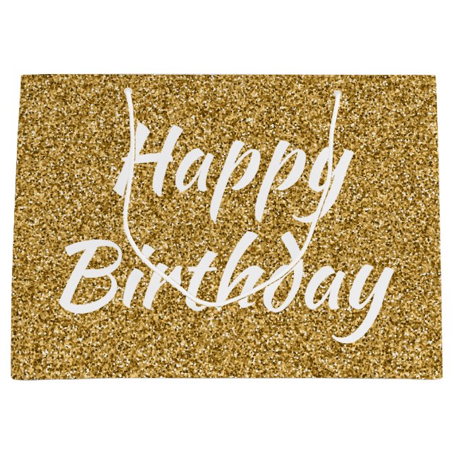Happy Birthday Faux Gold Glitter Large Gift Bag (Front)