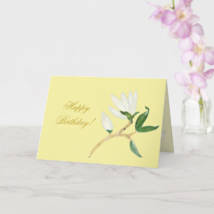 Happy Birthday   Faux Gold Magnolia Branch  Yellow Card