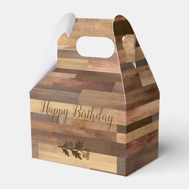 Happy Birthday Faux Wood with Laurel Favour Box (Front Side)