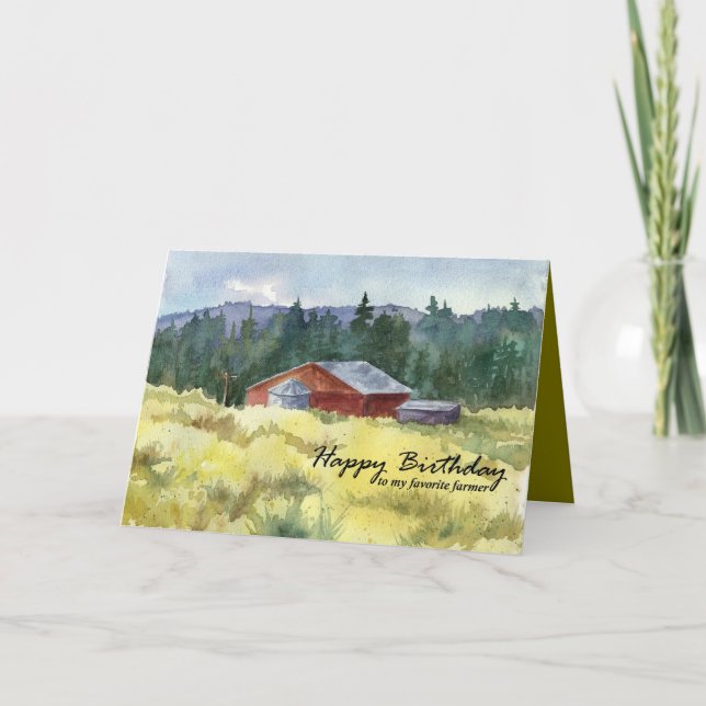 Happy Birthday Favourite Farmer Barn Landscape Card (Front)