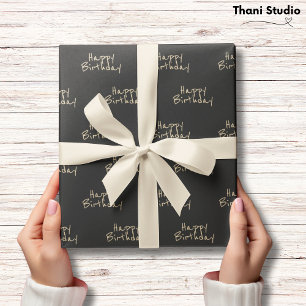 Happy Birthday Feminine Minimal Modern Typography Wrapping Paper
