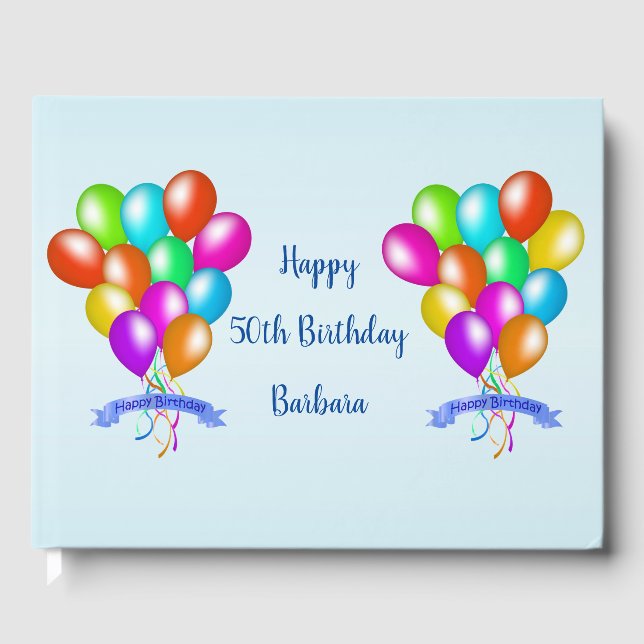 Happy Birthday Festive Colourful Balloons Streamer Guest Book (Front)