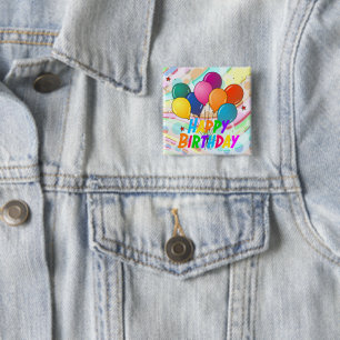 Happy Birthday, festive design, 15 Cm Square Badge