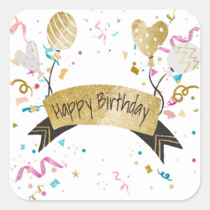 Happy Birthday, festive design, Square Sticker