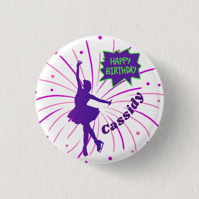 Happy Birthday Figure Skating Personalised  3 Cm Round Badge (Front)